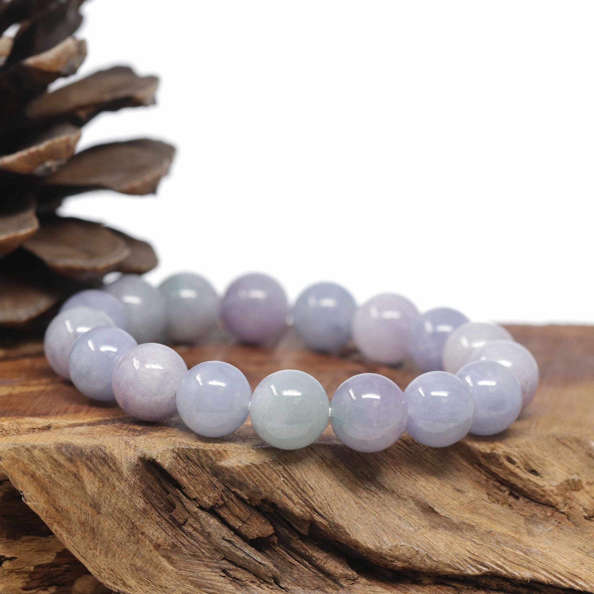 Baikalla Natural Lavender &amp; Light Green Jadeite Jade Round Bead Bracelet (12.5mm)