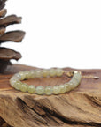 Baikalla Natural Icy Light Yellow-Green Jadeite Jade Round Bead Bracelet W/ 18ky Gold Clasp (6.5mm)