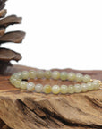 Baikalla Natural Icy Light Yellow-Green Jadeite Jade Round Bead Bracelet W/ 18ky Gold Clasp (6.5mm)
