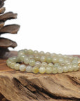 Baikalla Natural Icy Light Yellow-Green Jadeite Jade Round Bead Bracelet W/ 18ky Gold Clasp (6.5mm)