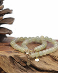 Baikalla Natural Icy Light Yellow-Green Jadeite Jade Round Bead Bracelet W/ 18ky Gold Clasp (6.5mm)