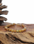 Baikalla Natural Red-Orange Jadeite Jade Round Bead Bracelet W/ 18ky Gold Clasp (6mm)