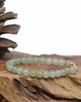 Baikalla Natural Icy Yellow-Green Jadeite Jade Round Bead Bracelet W/ 18ky Gold Clasp (6.5mm)