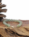 Baikalla Natural Icy Yellow-Green Jadeite Jade Round Bead Bracelet W/ 18ky Gold Clasp (6.5mm)