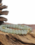 Baikalla Natural Icy Yellow-Green Jadeite Jade Round Bead Bracelet W/ 18ky Gold Clasp (6.5mm)