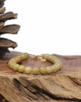 Baikalla Natural Yellow Jadeite Jade Round Bead Bracelet W/ 18ky Gold Clasp (6.5mm)
