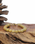 Baikalla Natural Yellow Jadeite Jade Round Bead Bracelet W/ 18ky Gold Clasp (6.5mm)