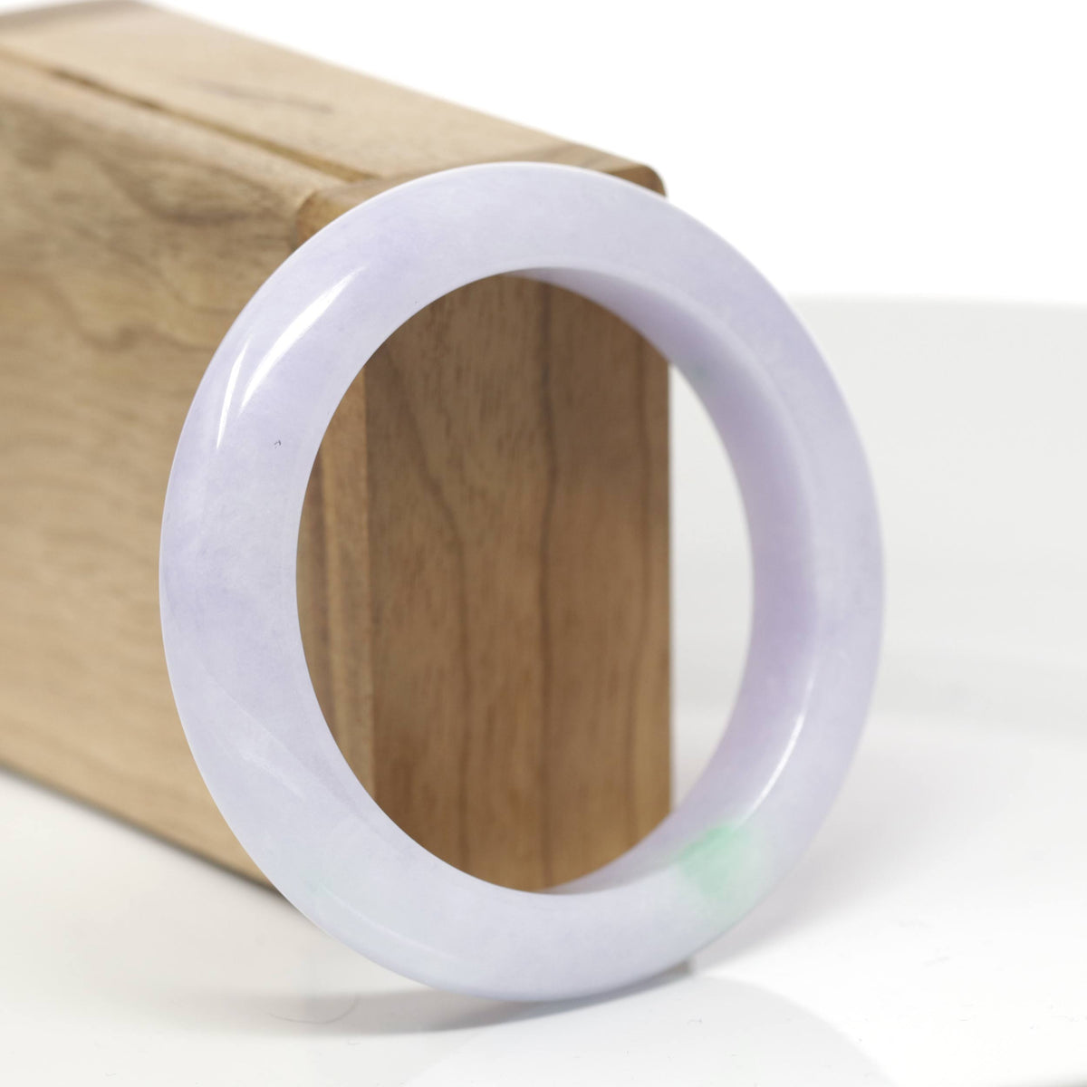 Baikalla Natural Lavender &amp; Apple-Green Patch Jadeite Jade "Half Round" Bangle Bracelet (54.5mm) 