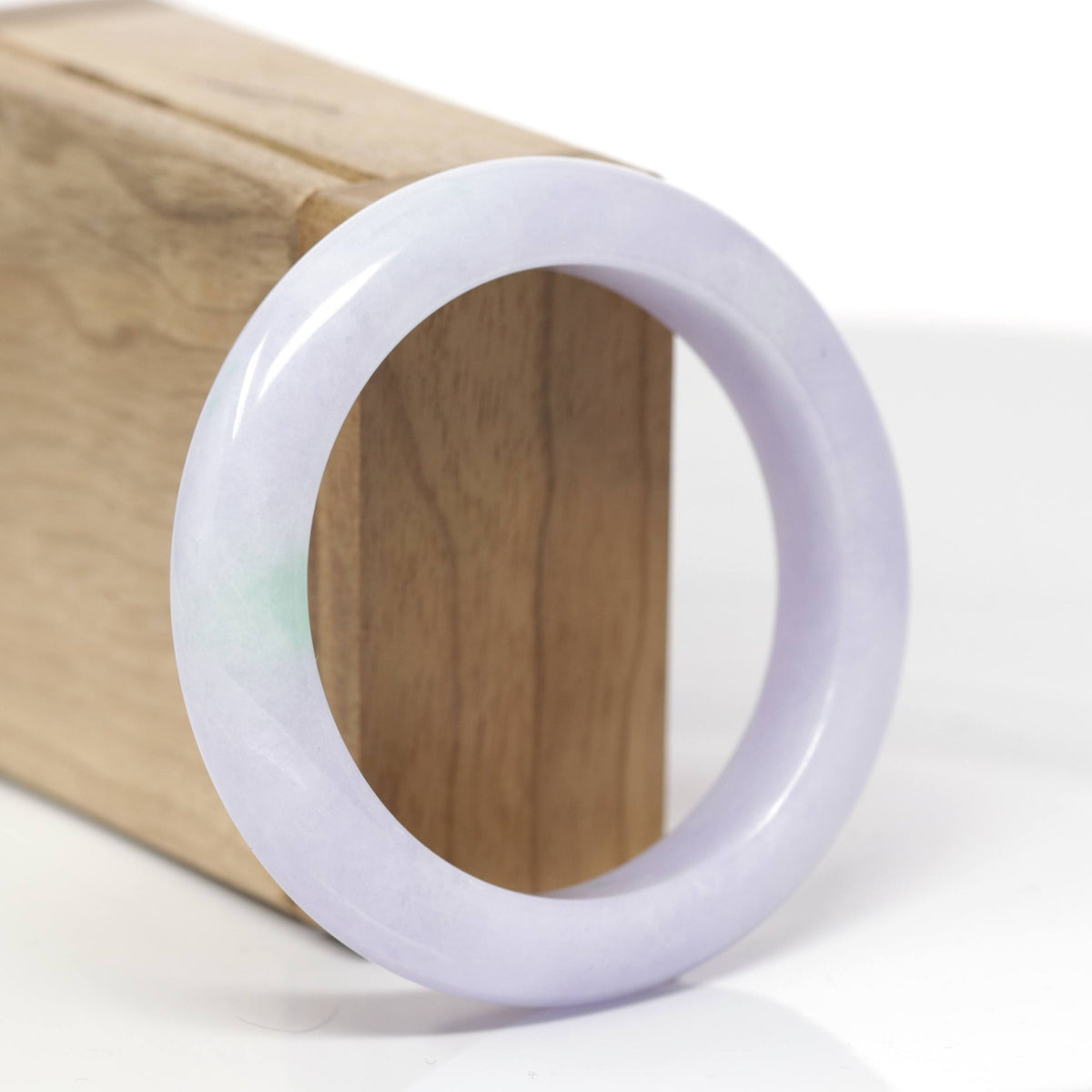 Baikalla Natural Lavender &amp; Apple-Green Patch Jadeite Jade "Half Round" Bangle Bracelet (54.5mm) 