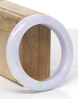 Baikalla Natural Lavender & Apple-Green Patch Jadeite Jade "Half Round" Bangle Bracelet (54.5mm) 
