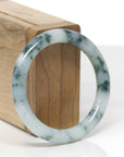 Baikalla Natural Light Blue-Green W/ Blue-Green Flowers Jadeite Jade "Traditional Round" Bangle Bracelet (52.4mm) 