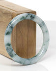 Baikalla Natural Light Blue-Green W/ Blue-Green Flowers Jadeite Jade "Traditional Round" Bangle Bracelet (52.4mm) 