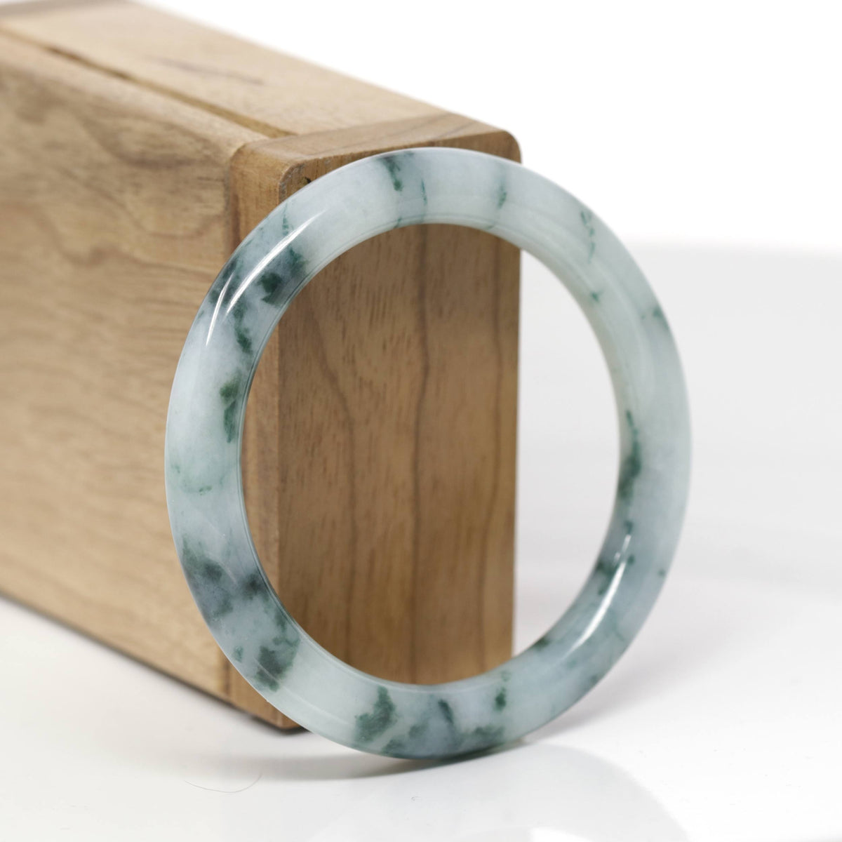 Baikalla Natural Light Blue-Green W/ Blue-Green Flowers Jadeite Jade "Traditional Round" Bangle Bracelet (52.4mm) 