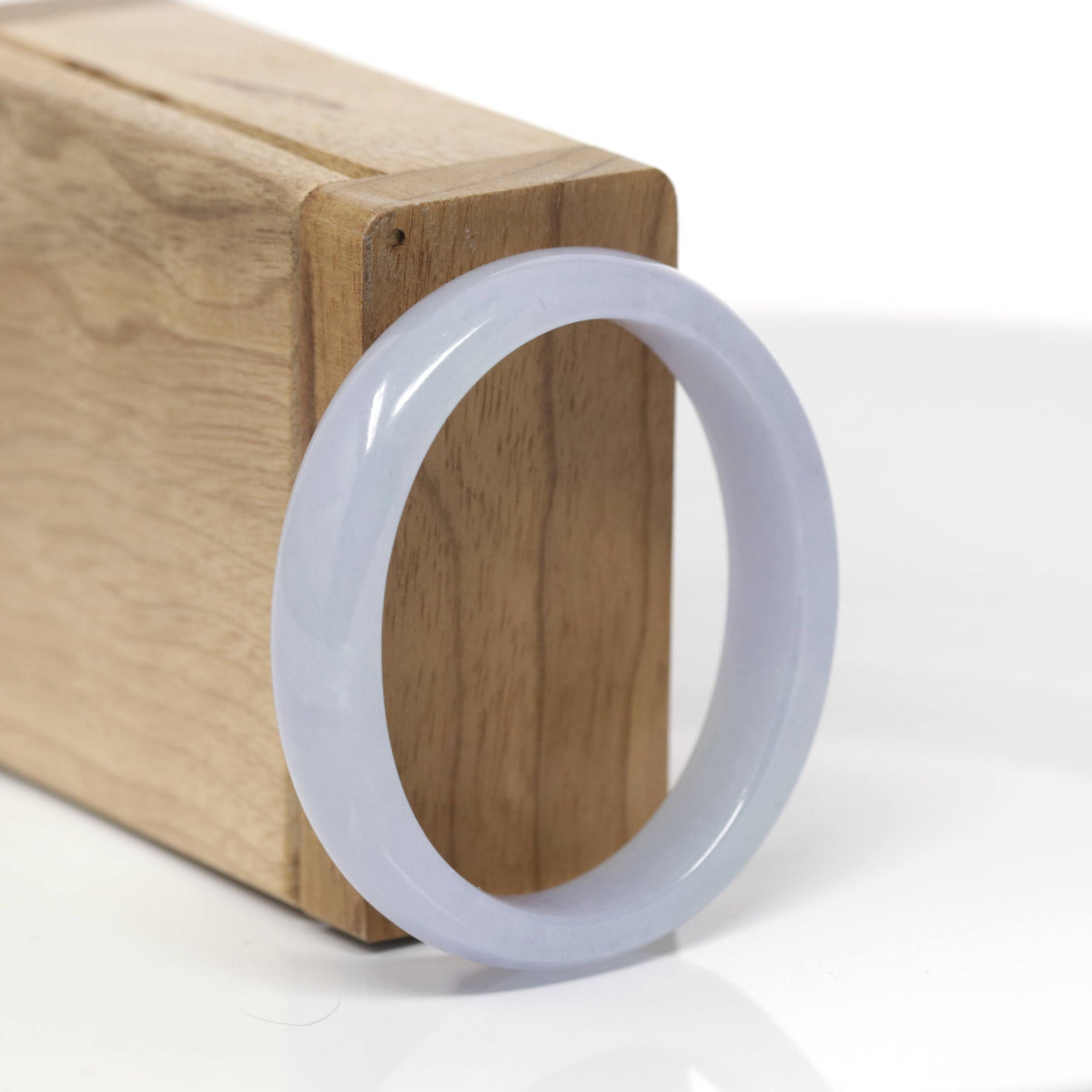 Baikalla Natural Icy Light Lavender W/ Faint Green Patches Jadeite Jade "Oval Square-Cut" Bangle Bracelet (51.7mm) 