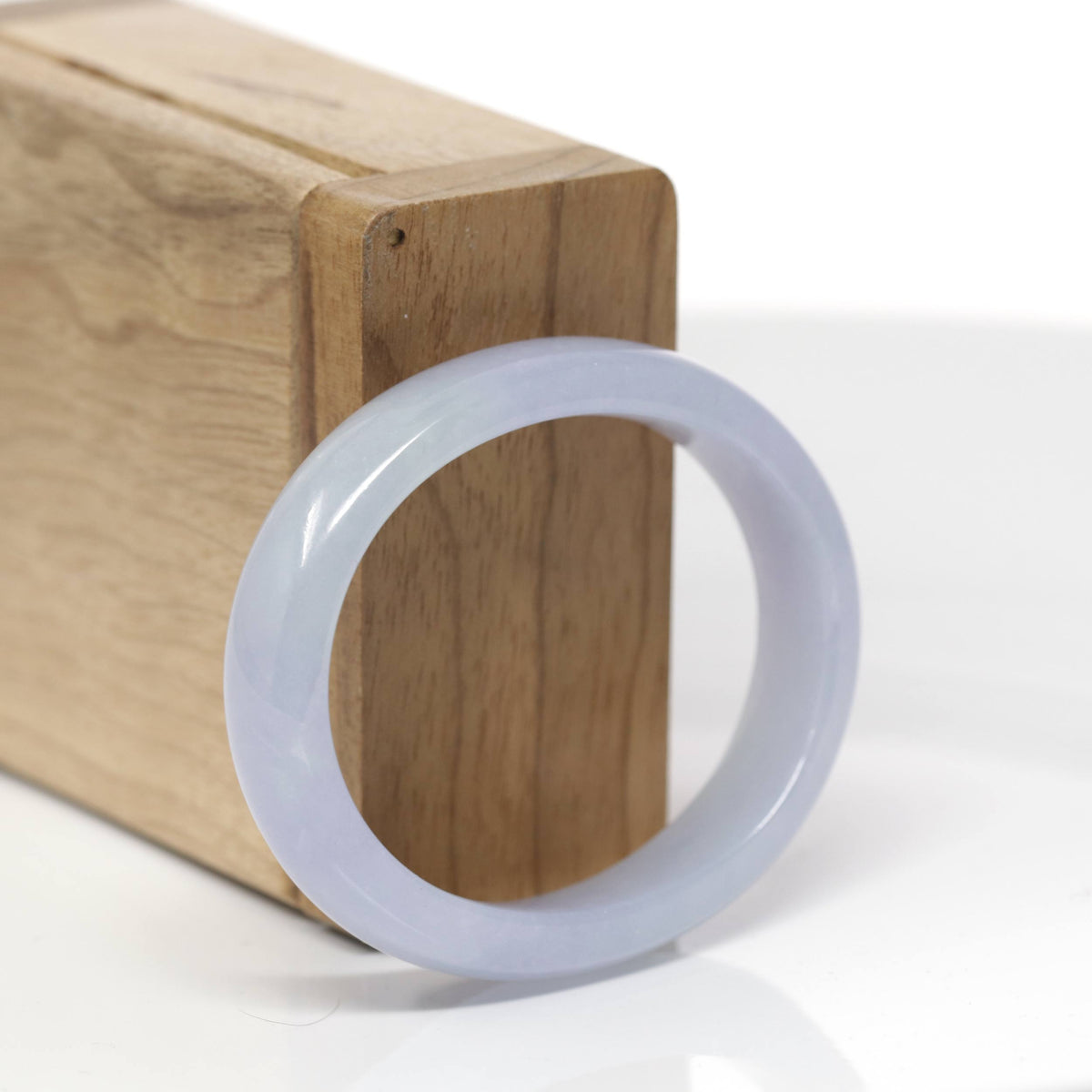 Baikalla Natural Icy Light Lavender W/ Faint Green Patches Jadeite Jade "Oval Square-Cut" Bangle Bracelet (51.7mm) 