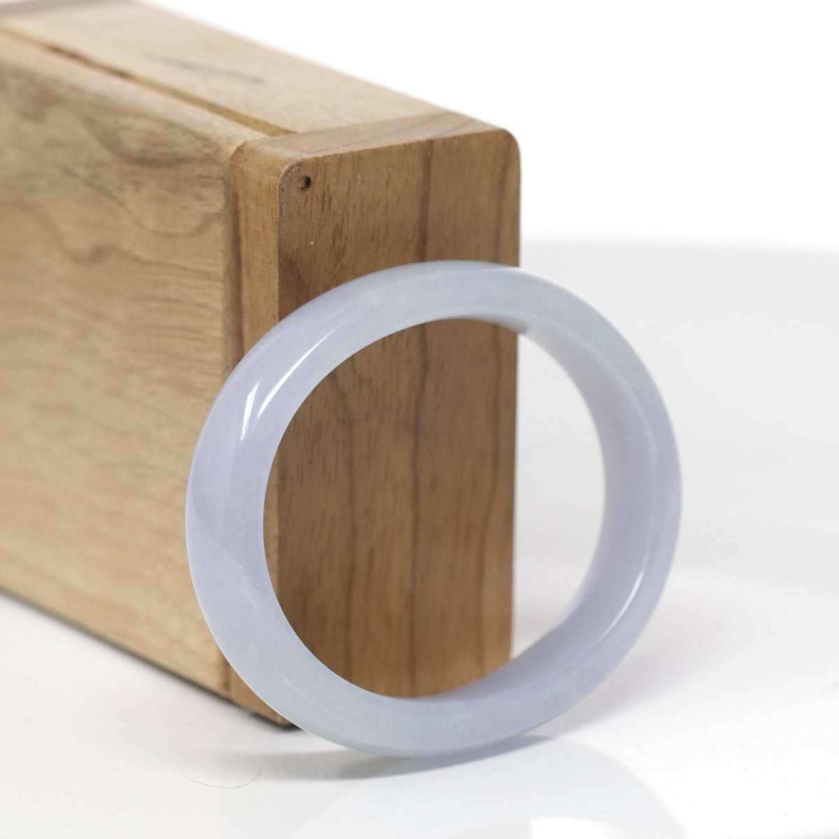 Baikalla Natural Icy Light Lavender W/ Faint Green Patches Jadeite Jade "Oval Square-Cut" Bangle Bracelet (51.7mm) 