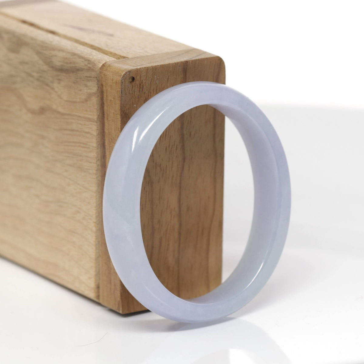Baikalla Natural Icy Light Lavender W/ Faint Green Patches Jadeite Jade "Oval Square-Cut" Bangle Bracelet (51.7mm) 