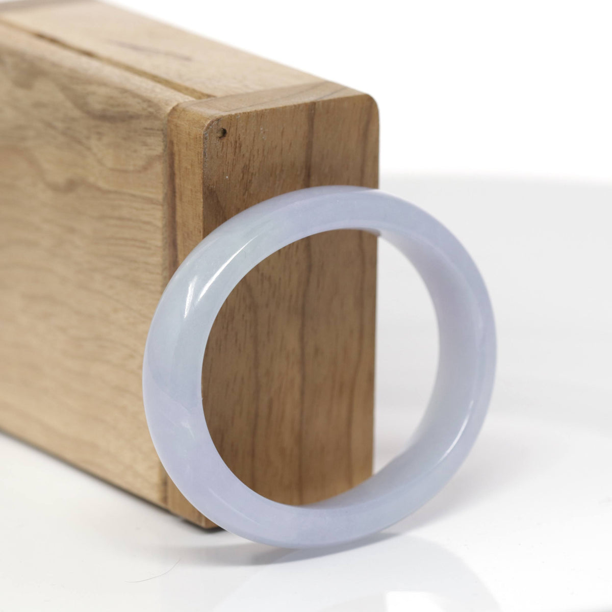 Baikalla Natural Icy Light Lavender W/ Faint Green Patches Jadeite Jade "Oval Square-Cut" Bangle Bracelet (51.7mm) 