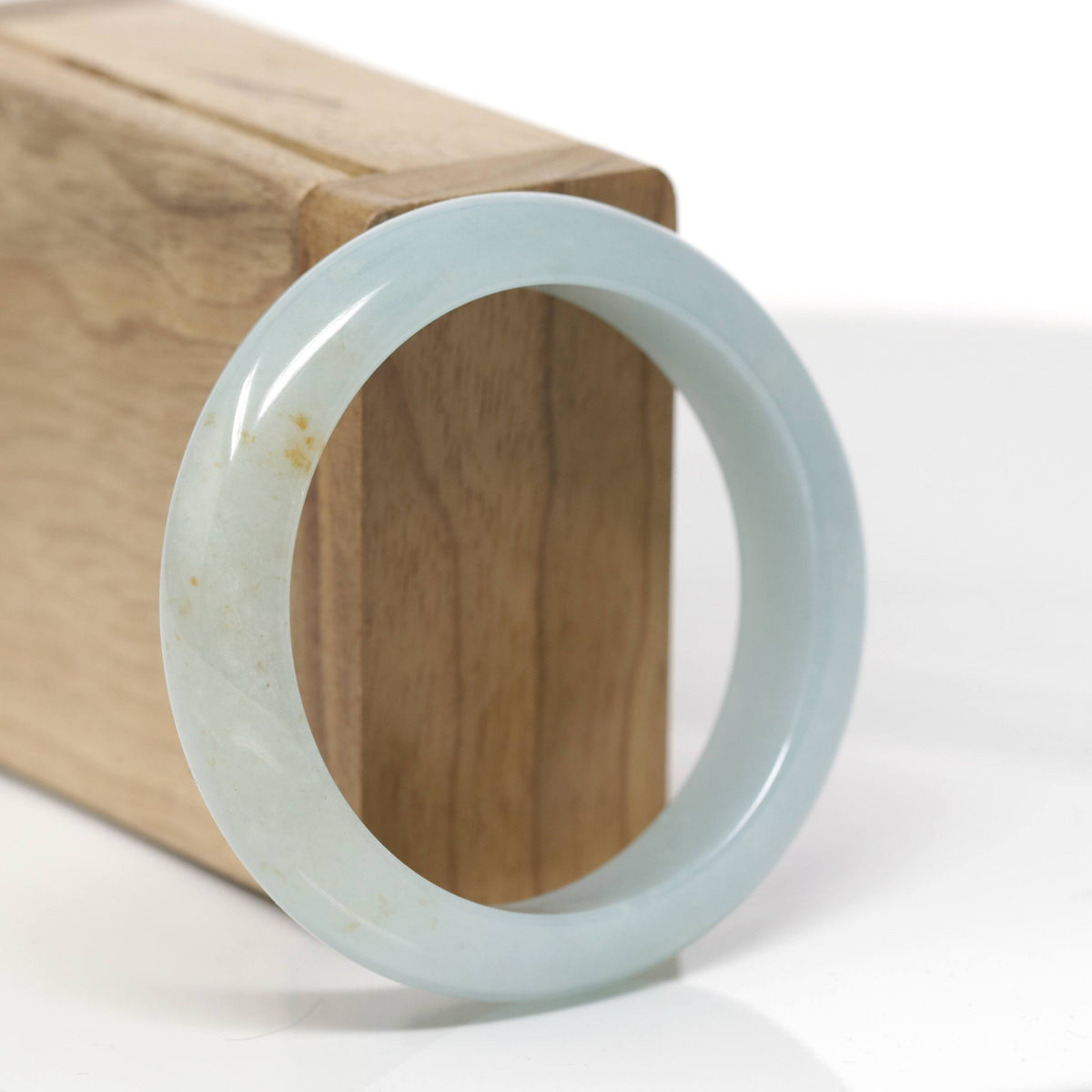 Baikalla Natural Icy Light Blue-Green W/ Orange Sajin Freckles Jadeite Jade "Half Round" Bangle Bracelet (54.3mm) 