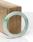 Baikalla Natural Icy Green Flower Jadeite Jade "Oval Traditional Round" Bangle Bracelet (51mm) 