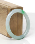 Baikalla Natural Icy Green Flower Jadeite Jade "Oval Traditional Round" Bangle Bracelet (51mm) 