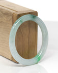 Baikalla Natural Icy Green Flower Jadeite Jade "Oval Traditional Round" Bangle Bracelet (51mm) 
