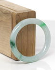 Baikalla Natural Icy Green Flower Jadeite Jade "Oval Traditional Round" Bangle Bracelet (51mm) 