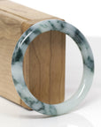 Baikalla Natural Light Blue-Green W/ Blue-Green Flowers Jadeite Jade "Traditional Round" Bangle Bracelet (55.1mm) 