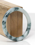 Baikalla Natural Light Blue-Green W/ Blue-Green Flowers Jadeite Jade "Traditional Round" Bangle Bracelet (55.1mm) 