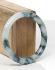 Baikalla Natural Light Blue-Green W/ Blue-Green Flowers Jadeite Jade "Traditional Round" Bangle Bracelet (55.1mm) 