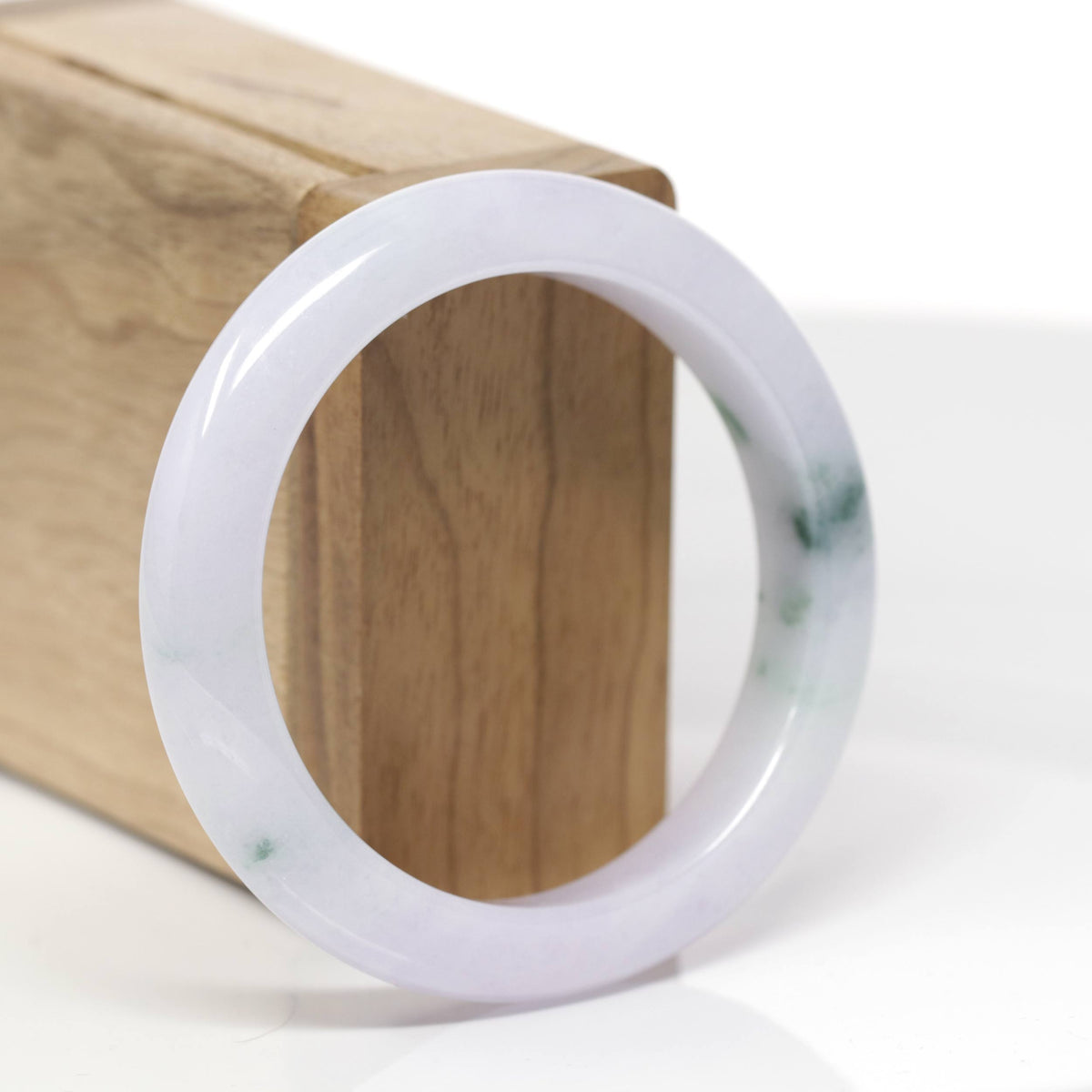 High-End Natural Icy Light Pink-Lavender W/ Deep Green Flowers Jadeite Jade Bangle Bracelet (54.7mm) 