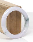 High-End Natural Icy Light Pink-Lavender W/ Deep Green Flowers Jadeite Jade Bangle Bracelet (54.7mm) 