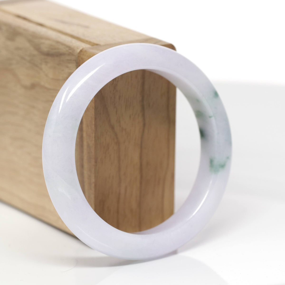 High-End Natural Icy Light Pink-Lavender W/ Deep Green Flowers Jadeite Jade Bangle Bracelet (54.7mm) 
