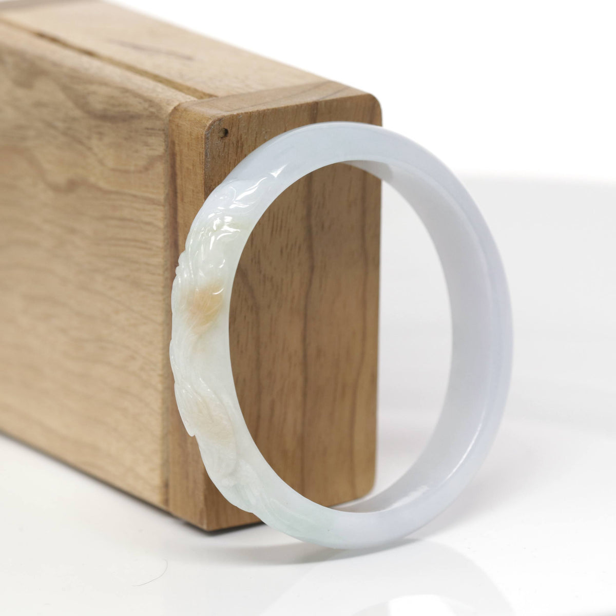 Baikalla Phoenix Carving Natural Icy Light Green &amp; Light Lavender Jadeite Jade "Oval" Bangle Bracelet (54.3mm) 