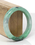 Baikalla Bamboo Carving Natural Forest-Green Jadeite Jade "Half Round" Bangle Bracelet (56.4mm) 
