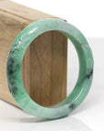 Baikalla Bamboo Carving Natural Forest-Green Jadeite Jade "Half Round" Bangle Bracelet (56.4mm) 