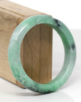 Baikalla Bamboo Carving Natural Forest-Green Jadeite Jade "Half Round" Bangle Bracelet (56.4mm) 