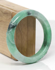 Baikalla Bamboo Carving Natural Forest-Green Jadeite Jade "Half Round" Bangle Bracelet (56.4mm) 