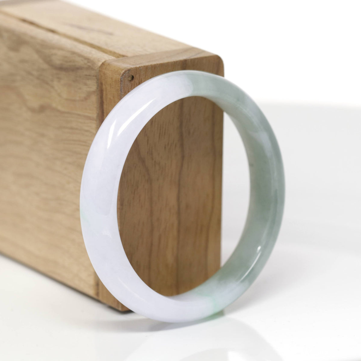 Baikalla Natural Icy Light Lavender &amp; Oil-Green W/ Apple-Green Patches Jadeite Jade "Oval Half Round" Bangle Bracelet (53.6mm) 