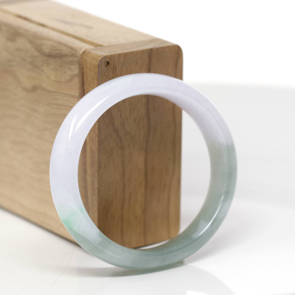 Baikalla Natural Icy Light Lavender &amp; Oil-Green W/ Apple-Green Patches Jadeite Jade "Oval Half Round" Bangle Bracelet (53.6mm) 