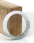 Baikalla Natural Icy Light Lavender & Oil-Green W/ Apple-Green Patches Jadeite Jade "Oval Half Round" Bangle Bracelet (53.6mm) 