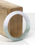 Baikalla Natural Icy Light Lavender & Oil-Green W/ Apple-Green Patches Jadeite Jade "Oval Half Round" Bangle Bracelet (53.6mm) 
