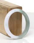 Baikalla Natural Icy Light Lavender & Oil-Green W/ Apple-Green Patches Jadeite Jade "Oval Half Round" Bangle Bracelet (53.6mm) 