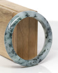 Baikalla Natural Deep Blue-Green Flower Jadeite Jade "Half Round" Bangle Bracelet (55.5mm) 