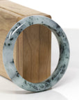 Baikalla Natural Deep Blue-Green Flower Jadeite Jade "Half Round" Bangle Bracelet (55.5mm) 
