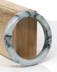 Baikalla Natural Deep Blue-Green Flower Jadeite Jade "Half Round" Bangle Bracelet (55.5mm) 