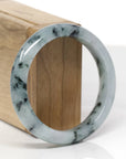 Baikalla Natural Deep Blue-Green Flower Jadeite Jade "Half Round" Bangle Bracelet (55.5mm) 
