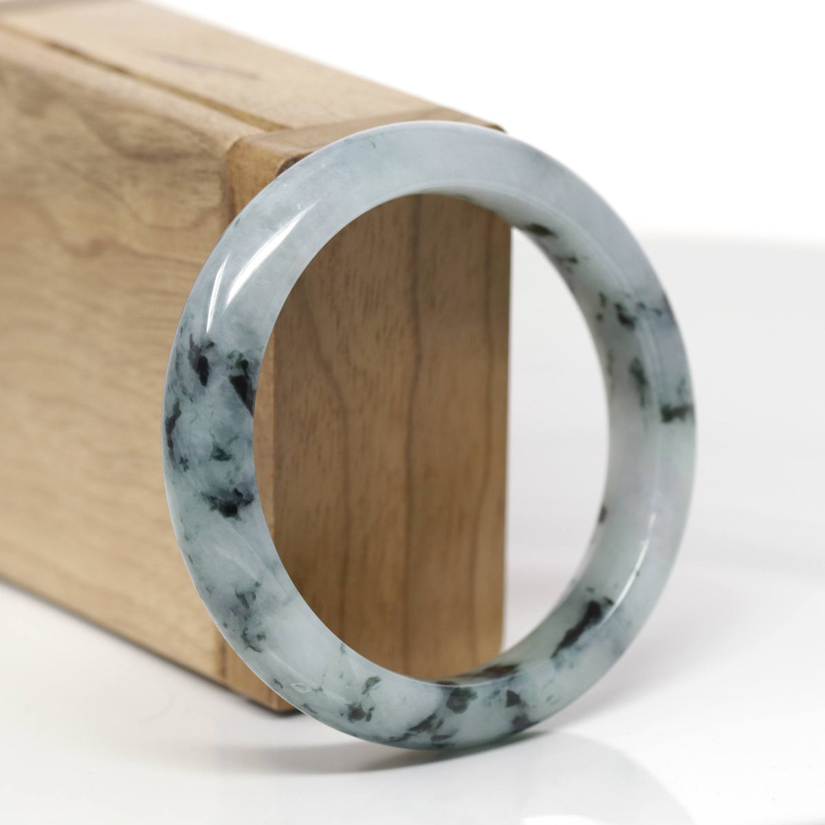 Baikalla Natural Deep Blue-Green Flower Jadeite Jade "Half Round" Bangle Bracelet (55.5mm) 