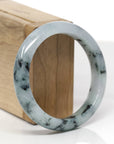 Baikalla Natural Deep Blue-Green Flower Jadeite Jade "Half Round" Bangle Bracelet (55.5mm) 