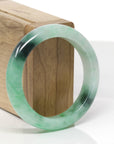Baikalla Natural Icy Apple Green W/ Forest Green Patches Jadeite Jade "Half Round" Bangle Bracelet (53.8mm) 